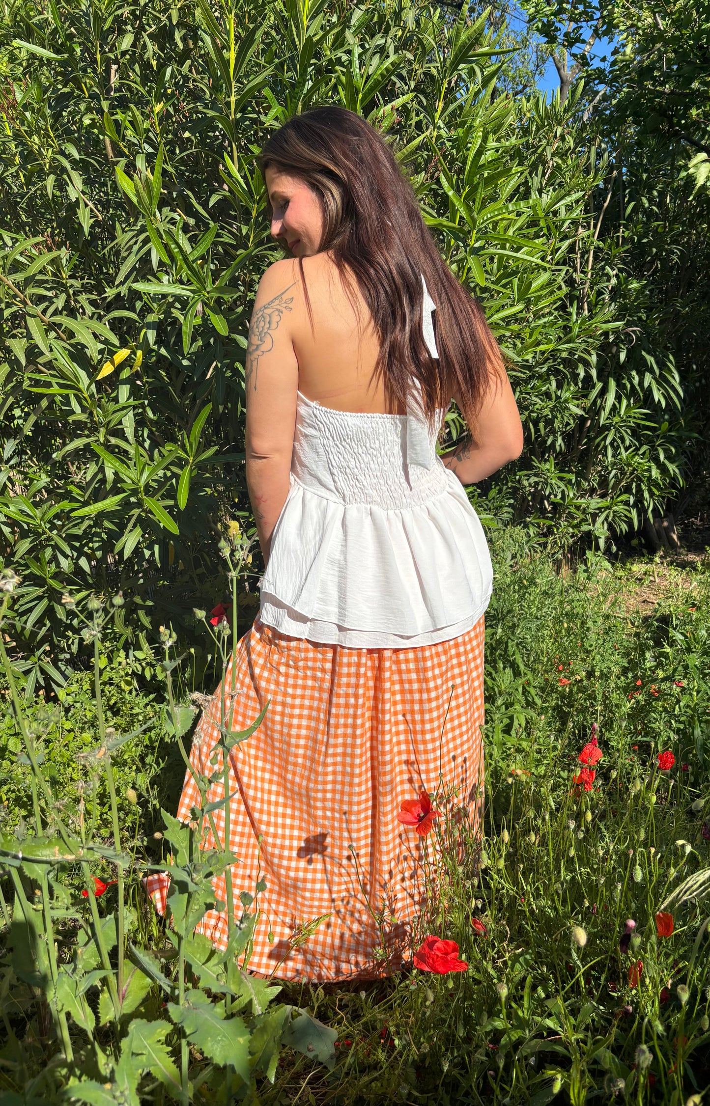 Jupe Vichy orange