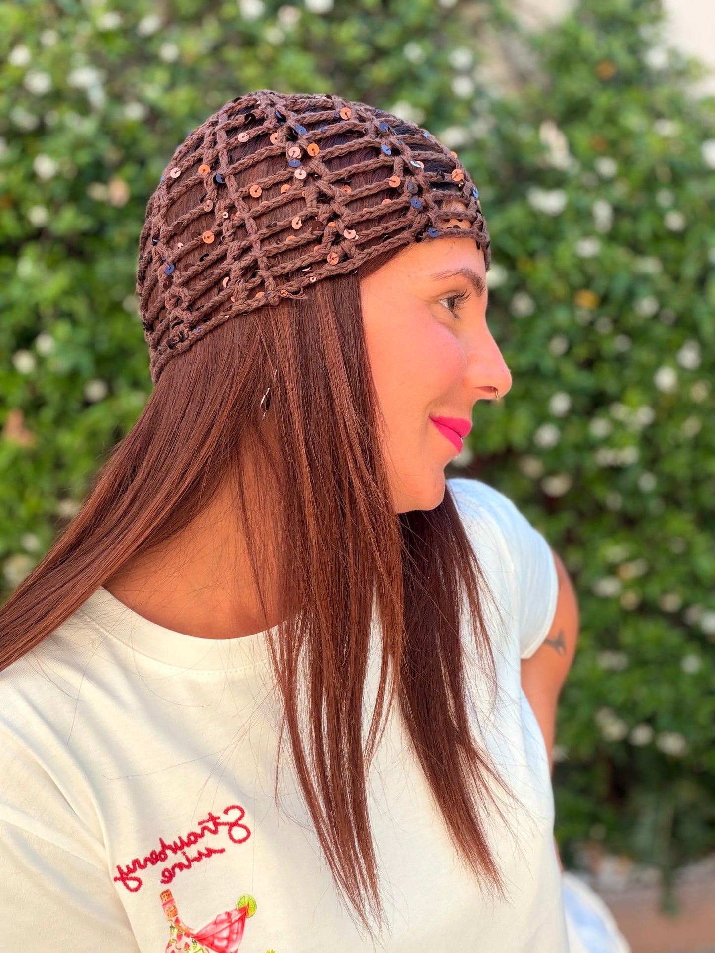Bonnet crochet avec paillettes