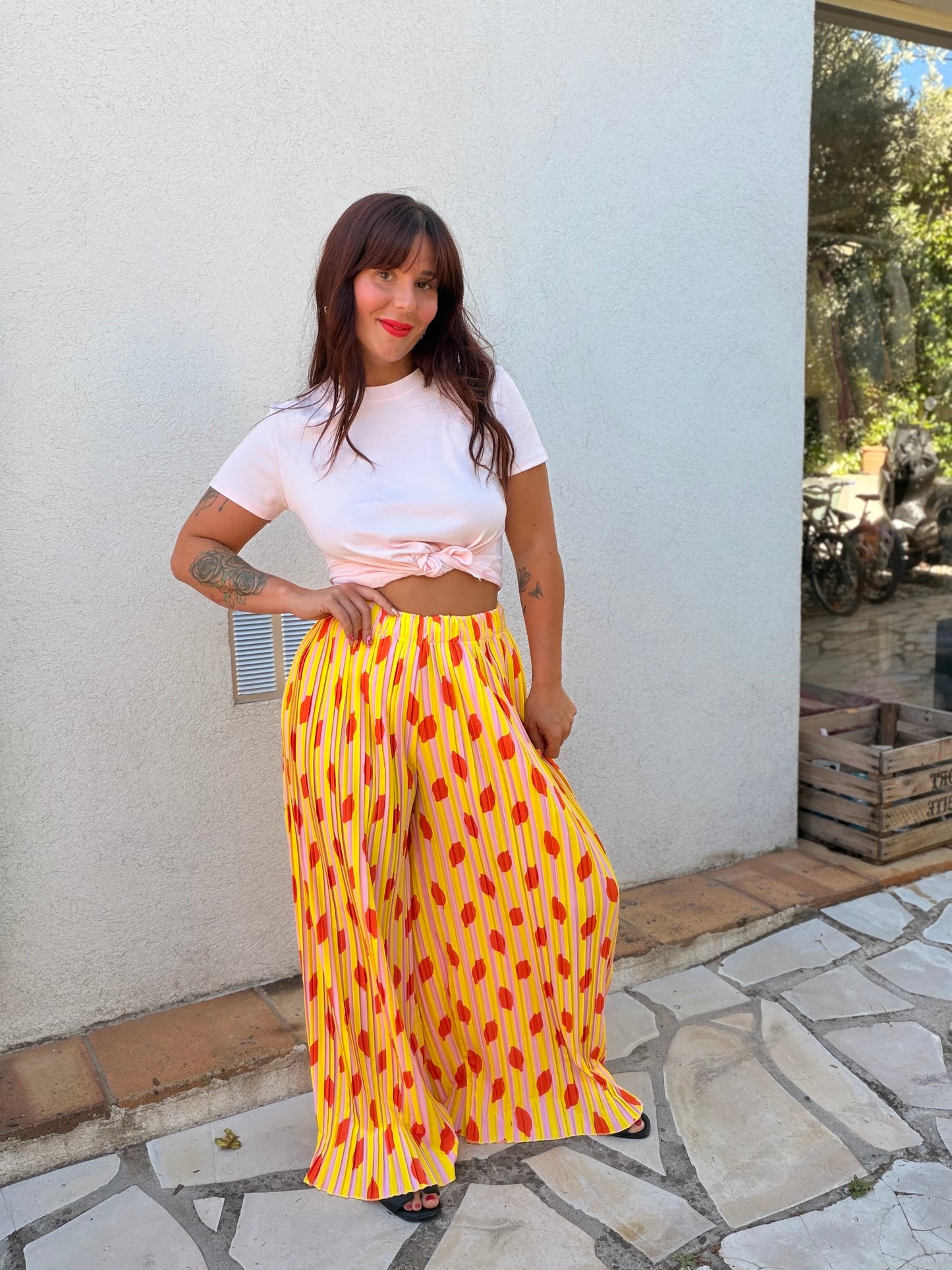 Pantalon plissé citron