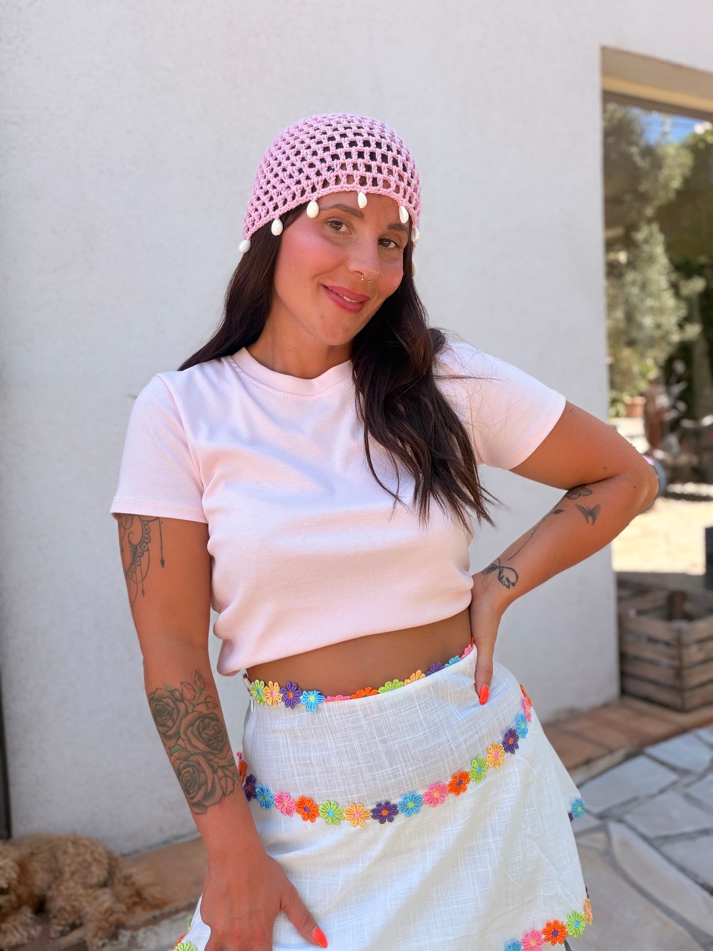 Bonnets crochets roses