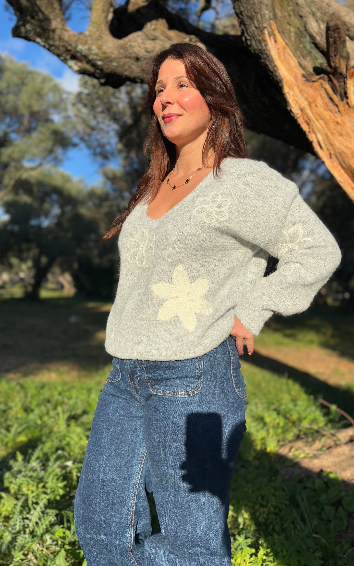 Pull gris Flora