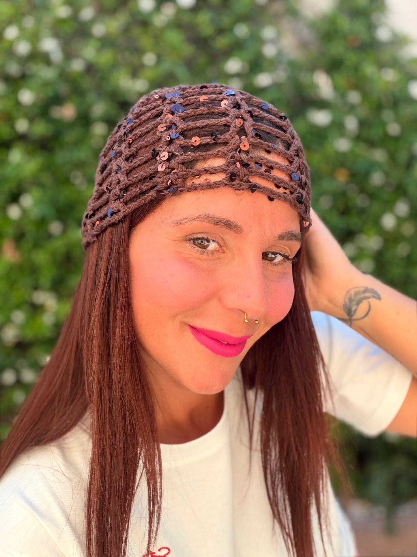 Bonnet crochet avec paillettes