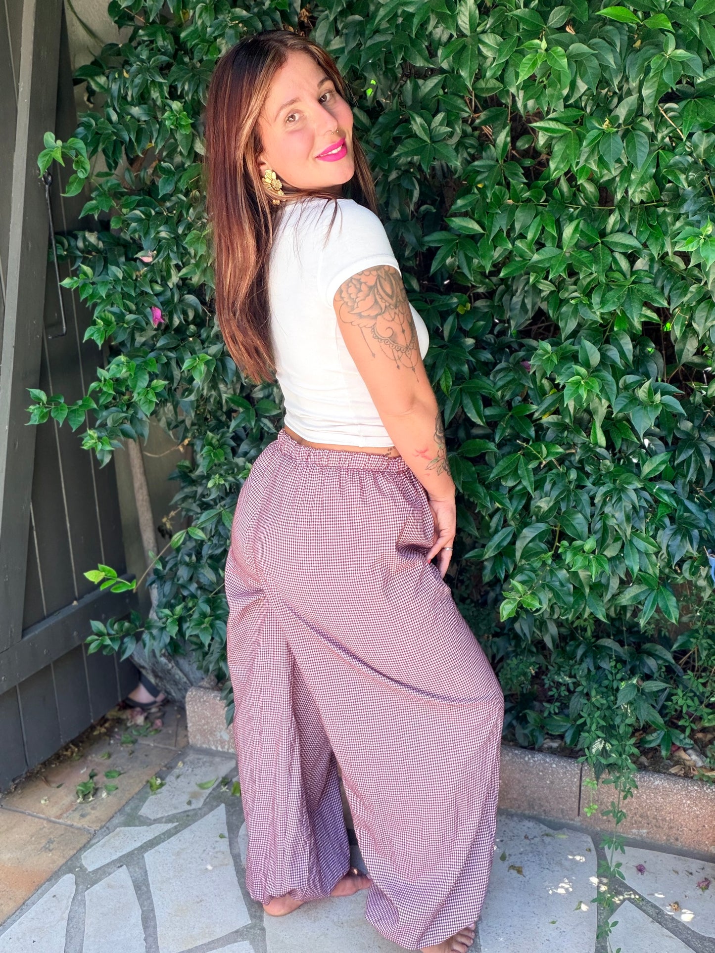 Pantalon barrel Vichy violet